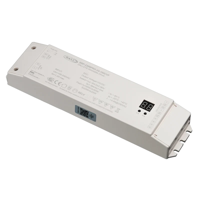 DALI-2 Certified DT8 100W 24VDC CV Dimmable LED Driver + 4-Channel Decoder